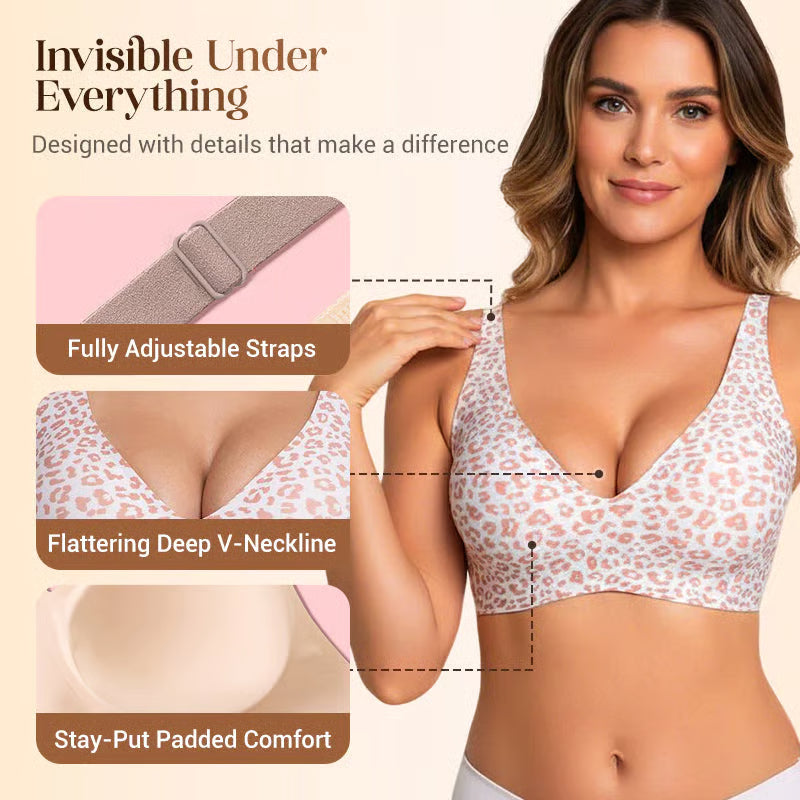 Super Firming Wire-Free Push Up V-Neck Bra All-Day Comfort No More Sagging