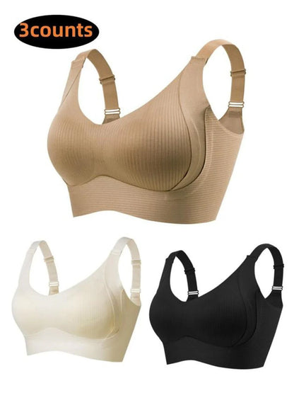 Pack of 3 Wireless Ribbed Bras for Women